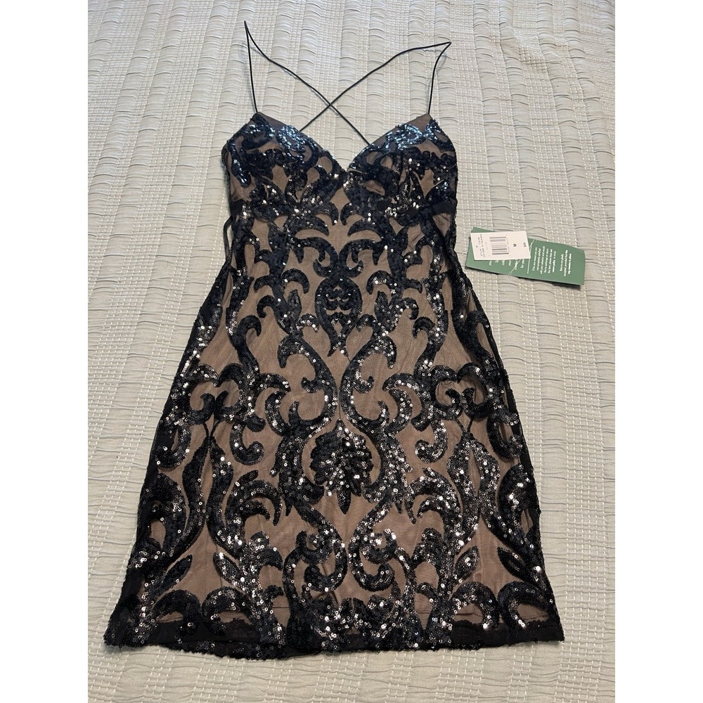 NWT Windsor Laura Black Sequin Lace-Up Bodycon Mini Whimsigoth Prom Hoco Med